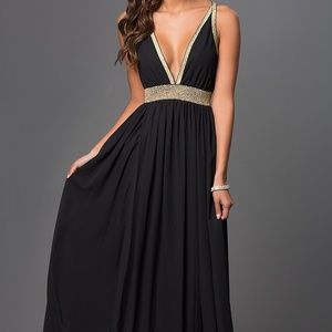 Floor Length Low V-Neck Dress with Open Back